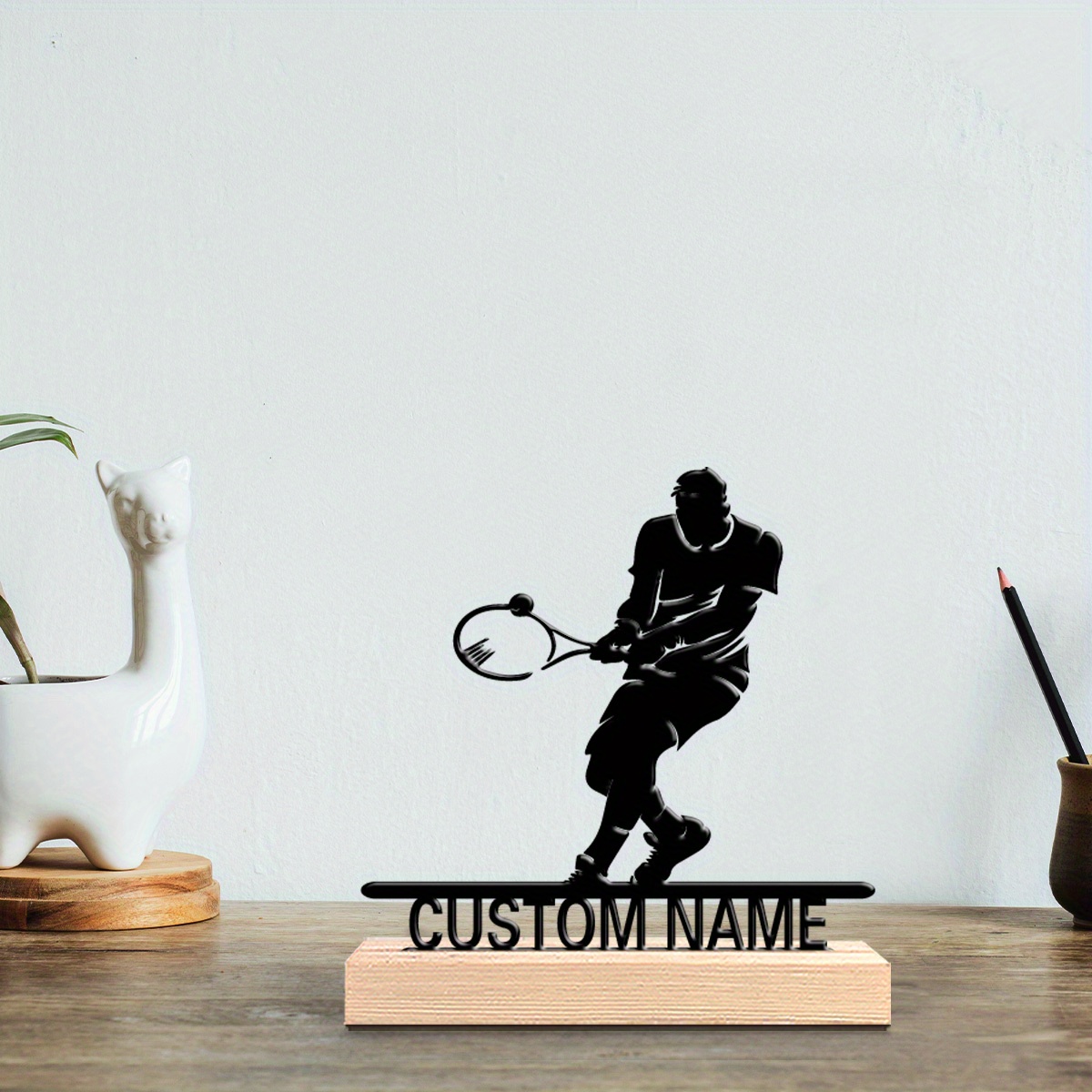 Badminton Player - Personalizowana metalowa statuetka tenisty z drewnianą